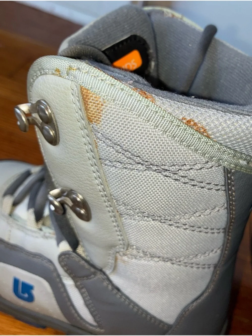 EUC Burton Moto Snowboard Boots Kids Size 3 Youth Winter Snow Ski Grey Blue